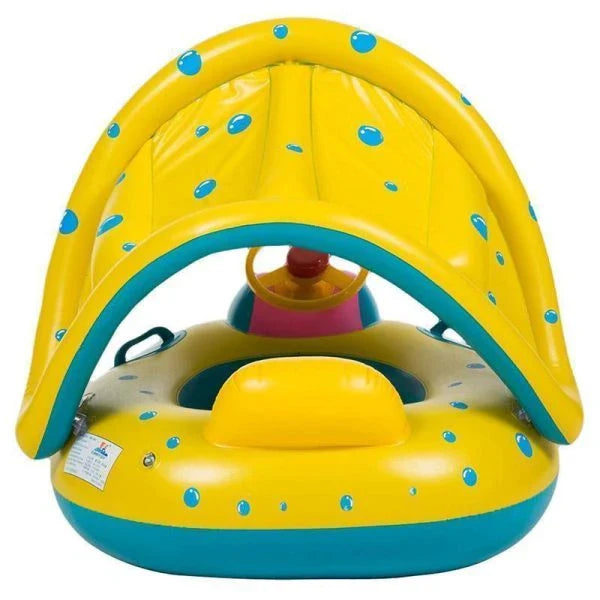 Colorful Baby Infant Swimming Pool Float with Steering Wheel and Sunshade Canopy