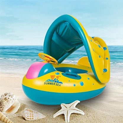 Colorful Baby Infant Swimming Pool Float with Steering Wheel and Sunshade Canopy
