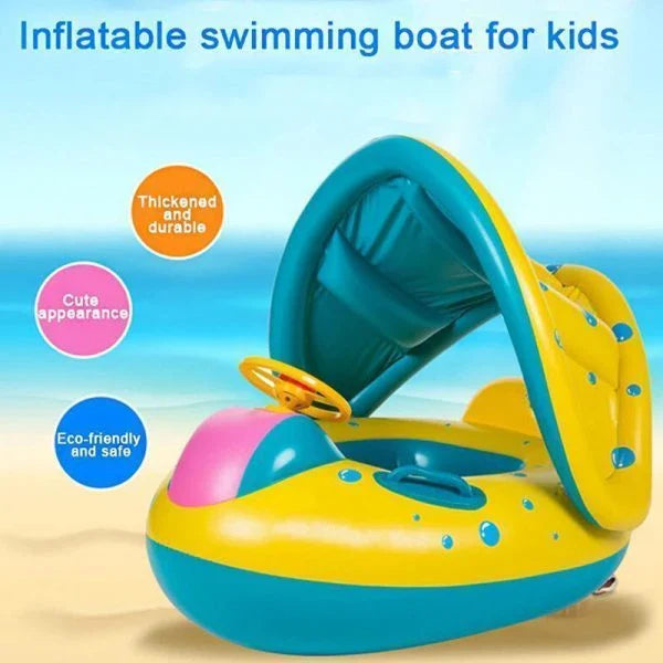 Colorful Baby Infant Swimming Pool Float with Steering Wheel and Sunshade Canopy