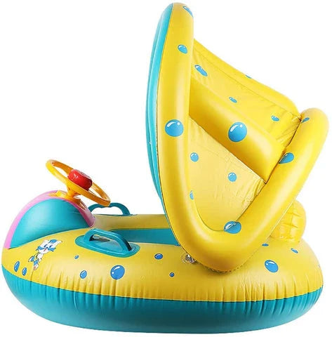 Colorful Baby Infant Swimming Pool Float with Steering Wheel and Sunshade Canopy