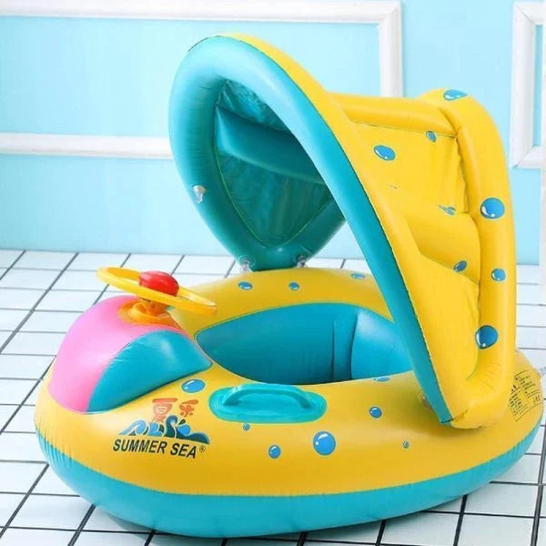 Colorful Baby Infant Swimming Pool Float with Steering Wheel and Sunshade Canopy