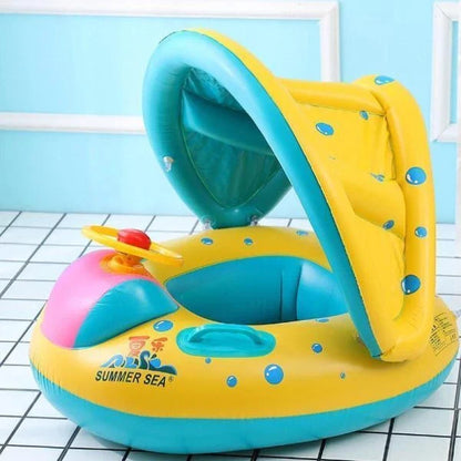 Colorful Baby Infant Swimming Pool Float with Steering Wheel and Sunshade Canopy