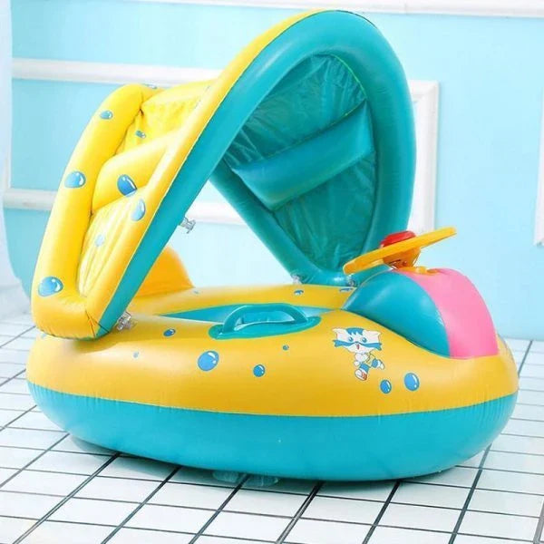 Colorful Baby Infant Swimming Pool Float with Steering Wheel and Sunshade Canopy