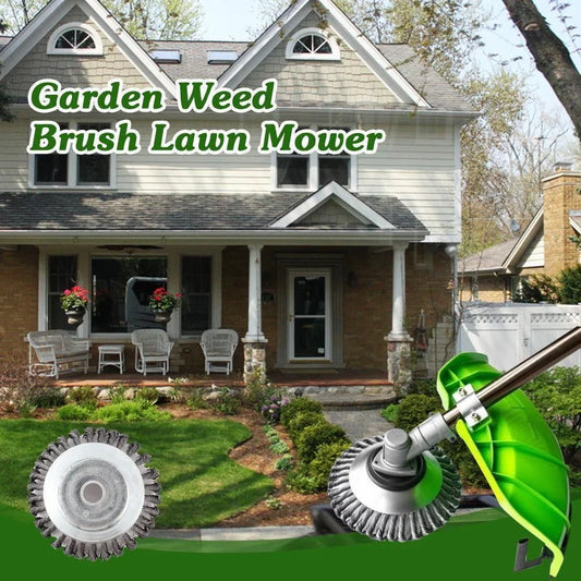 A steel wire brush designed for clearing weeds, brush, and debris from lawns, gardens, and outdoor surfaces
