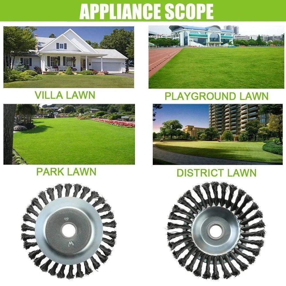 A steel wire brush designed for clearing weeds, brush, and debris from lawns, gardens, and outdoor surfaces