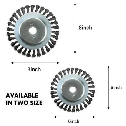 A steel wire brush designed for clearing weeds, brush, and debris from lawns, gardens, and outdoor surfaces