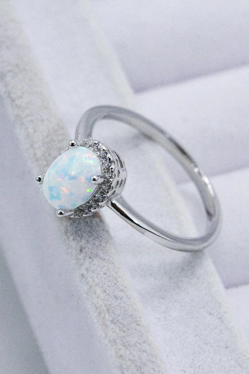 Hhomeenjoy 925 Sterling Silver 4-Prong Opal Ring
