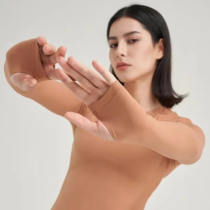 Women's Nylon Gym Top Yoga Shirt in Coffee Color with Breathable Fabric and Flexible Fit