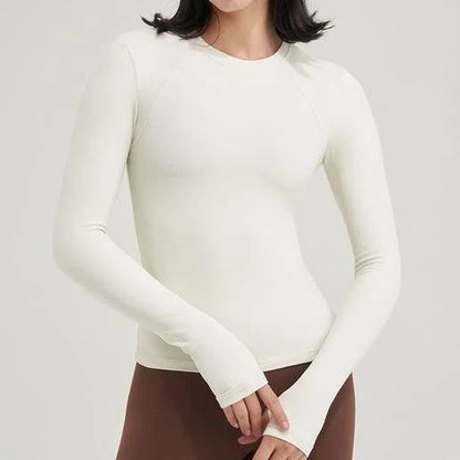 Women's Nylon Gym Top Yoga Shirt in Coffee Color with Breathable Fabric and Flexible Fit