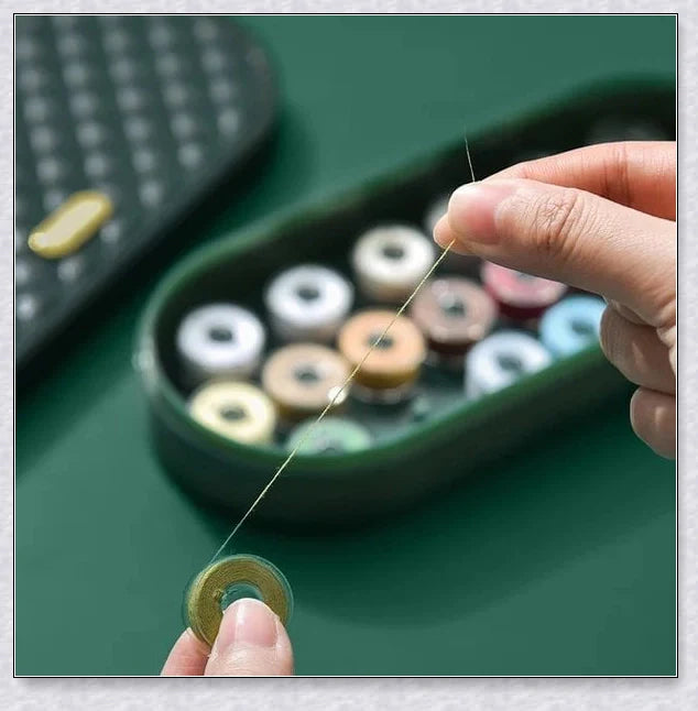 Sewingo Ultimate Sewing Kit with retractable tape measure, scissors, needles, and vibrant thread coils