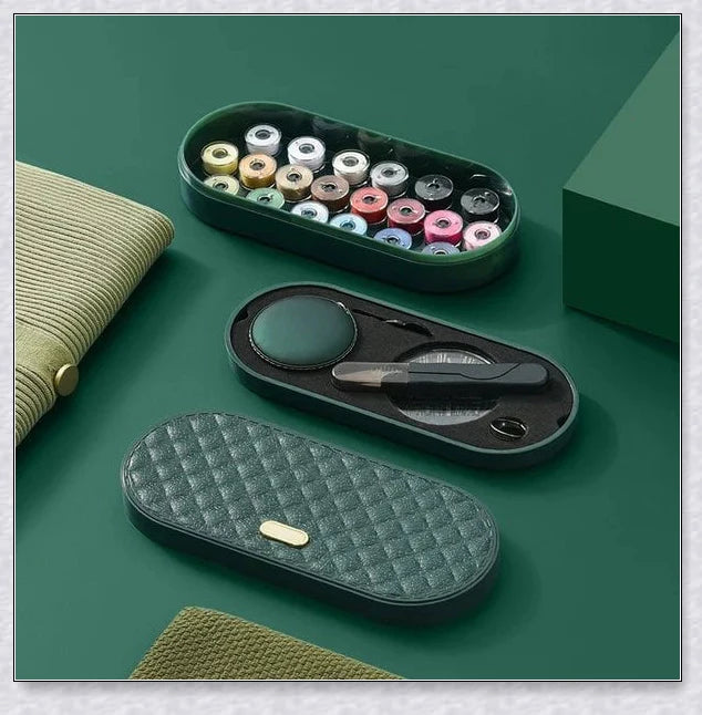 Sewingo Ultimate Sewing Kit with retractable tape measure, scissors, needles, and vibrant thread coils
