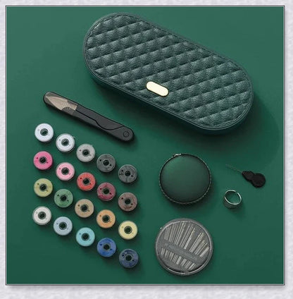 Sewingo Ultimate Sewing Kit with retractable tape measure, scissors, needles, and vibrant thread coils