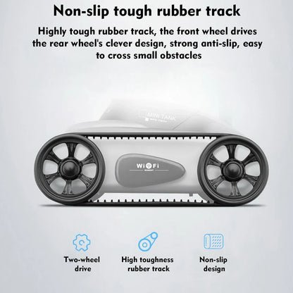 A compact, remote-controlled electric tank car with a high-quality camera for capturing stunning photos and live video