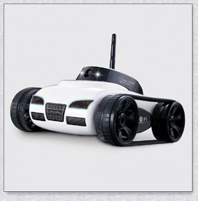 A compact, remote-controlled electric tank car with a high-quality camera for capturing stunning photos and live video