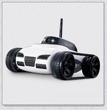 A compact, remote-controlled electric tank car with a high-quality camera for capturing stunning photos and live video