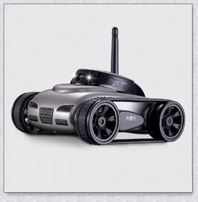 A compact, remote-controlled electric tank car with a high-quality camera for capturing stunning photos and live video