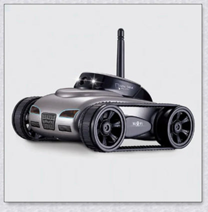A compact, remote-controlled electric tank car with a high-quality camera for capturing stunning photos and live video