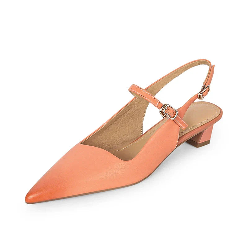 Luxurious genuine leather high heel sandals for women with a stylish square heel and buckle closure