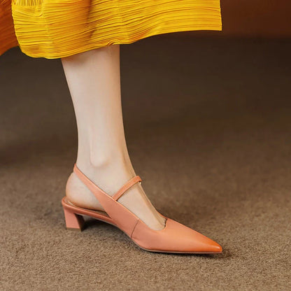 Luxurious genuine leather high heel sandals for women with a stylish square heel and buckle closure