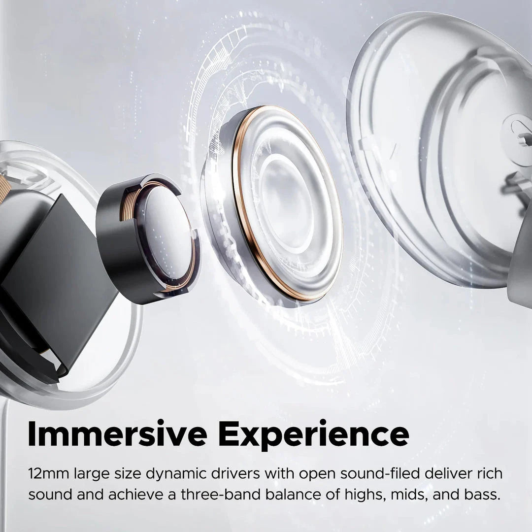 Pair of Hi-Res ANC Wireless Earbuds with charging case in transparent white color