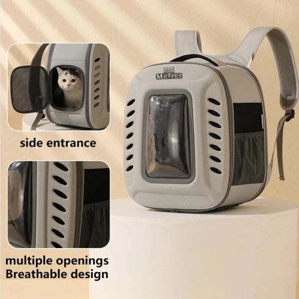 Compact and breathable cat carrier backpack with ample ventilation and cozy interior for comfortable pet travel