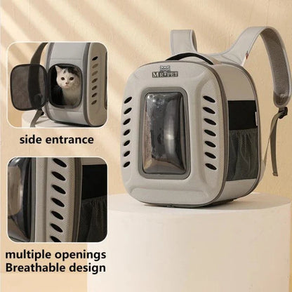 Compact and breathable cat carrier backpack with ample ventilation and cozy interior for comfortable pet travel