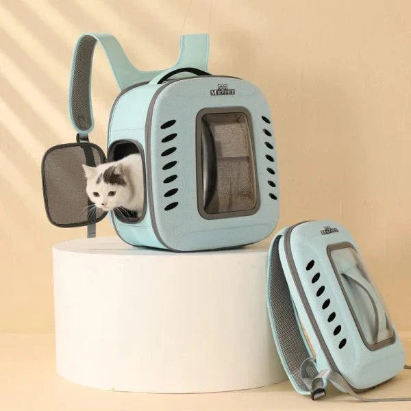 Compact and breathable cat carrier backpack with ample ventilation and cozy interior for comfortable pet travel