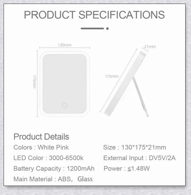 Smart makeup mirror with touch screen controls, adjustable brightness, and 45-degree rotation for flawless makeup on the go