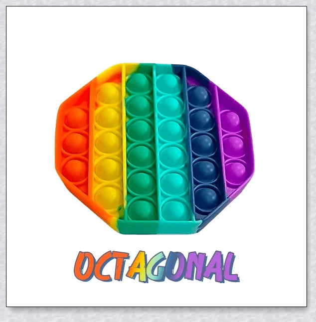 Pop Bubble Fidget Toy in various vibrant colors and shapes, perfect for stress relief, skill development, and competitive gameplay