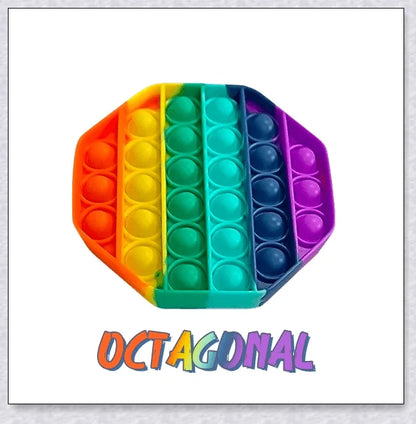 Pop Bubble Fidget Toy in various vibrant colors and shapes, perfect for stress relief, skill development, and competitive gameplay