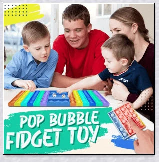 Pop Bubble Fidget Toy in various vibrant colors and shapes, perfect for stress relief, skill development, and competitive gameplay
