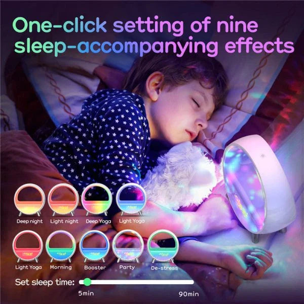 Atmosphere Lamp Bluetooth Speaker with customizable alarm, sound machine, ambient lighting, and weather display