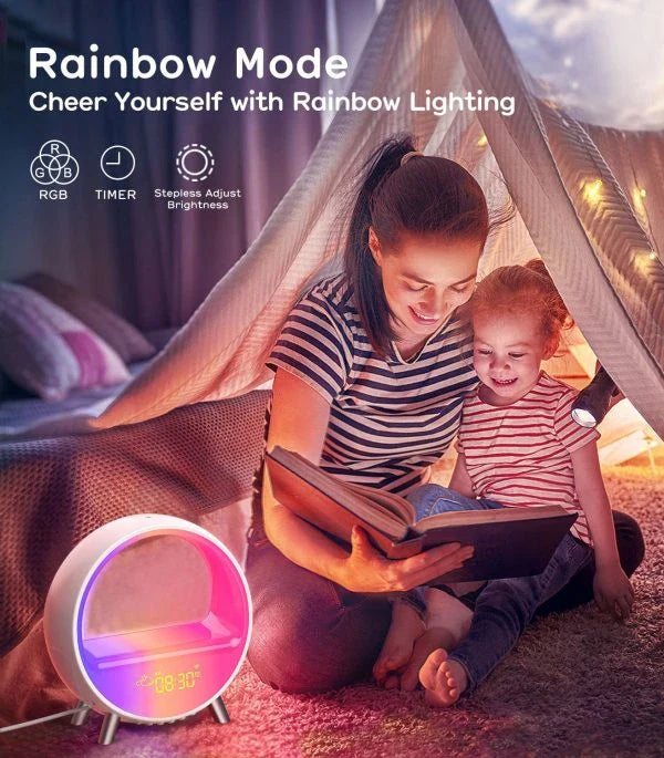 Atmosphere Lamp Bluetooth Speaker with customizable alarm, sound machine, ambient lighting, and weather display
