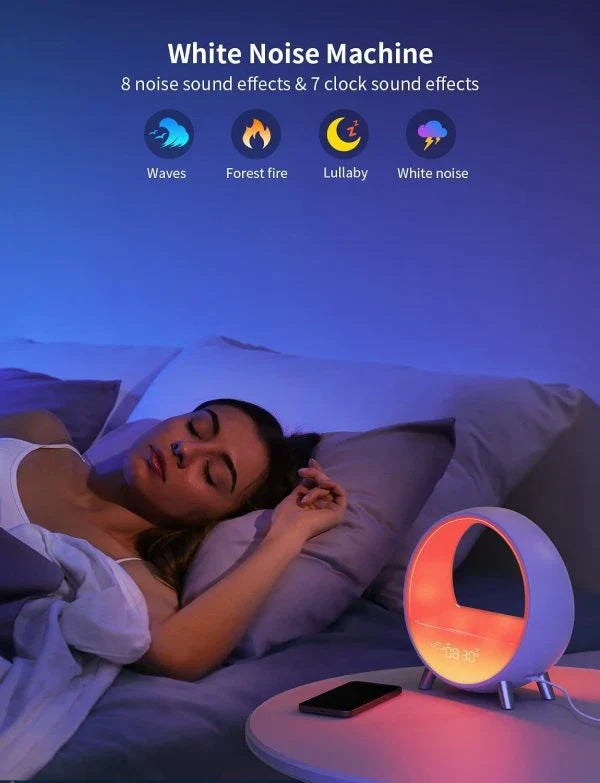 Atmosphere Lamp Bluetooth Speaker with customizable alarm, sound machine, ambient lighting, and weather display