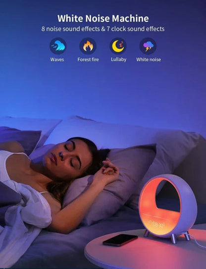 Atmosphere Lamp Bluetooth Speaker with customizable alarm, sound machine, ambient lighting, and weather display
