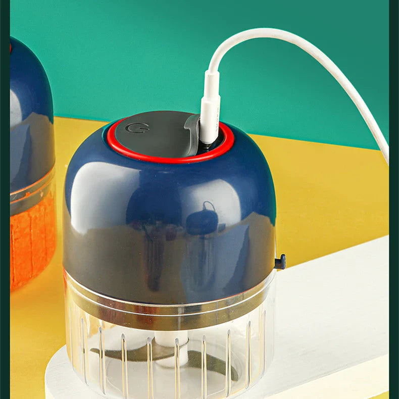 Electric garlic masher in blue color with USB charging option