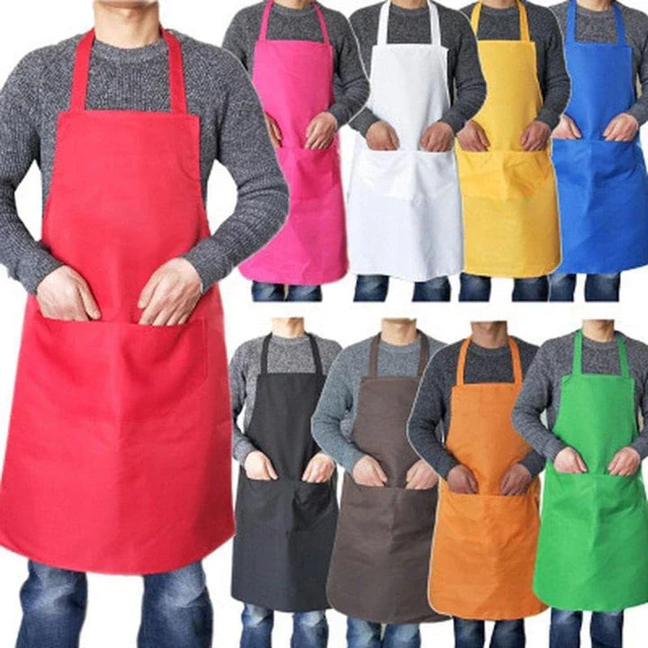 Colorful cooking apron with vibrant pattern, spacious front pocket, and adjustable neck and waist ties