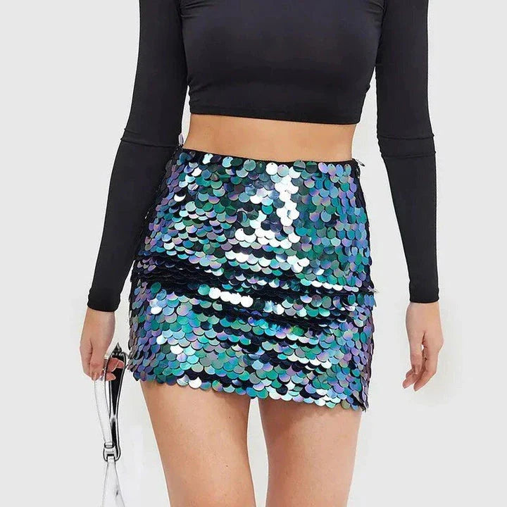 Hhomeenjoy High Waist Glitter Sequin Mini Skirt