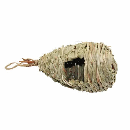 A natural straw bird nest designed to provide a cozy and secure environment for backyard birds to nest and thrive.