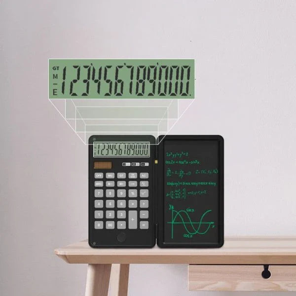 Sleek and portable calculator tablet with 12-bit display, versatile for office and travel use