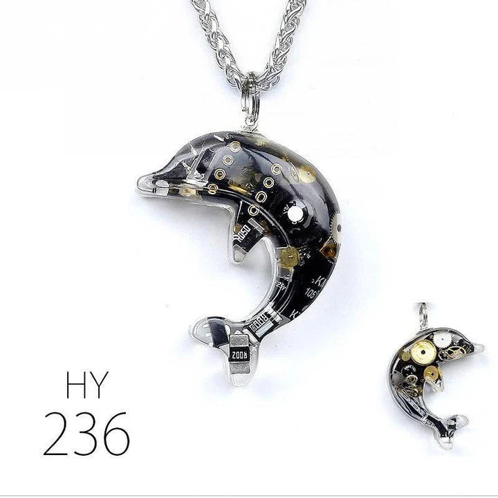 Dolphin Steampunk Electronic Pendant Necklace with intricate gears and mesmerizing lights