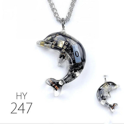 Dolphin Steampunk Electronic Pendant Necklace with intricate gears and mesmerizing lights