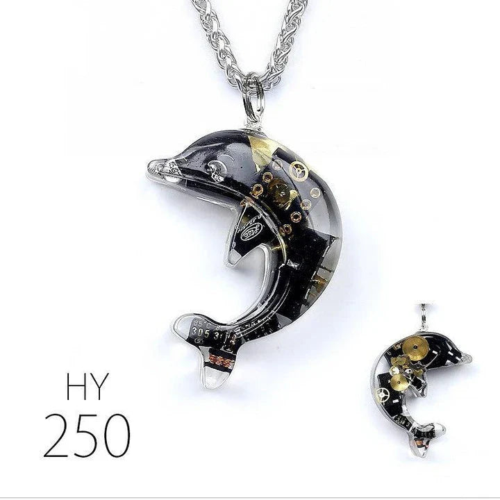 Dolphin Steampunk Electronic Pendant Necklace with intricate gears and mesmerizing lights