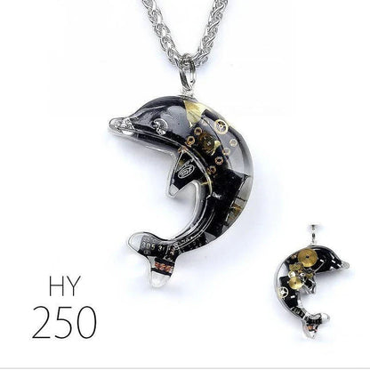 Dolphin Steampunk Electronic Pendant Necklace with intricate gears and mesmerizing lights