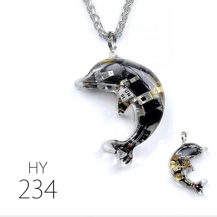 Dolphin Steampunk Electronic Pendant Necklace with intricate gears and mesmerizing lights