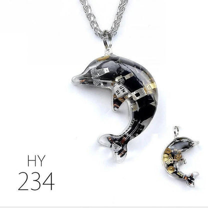 Dolphin Steampunk Electronic Pendant Necklace with intricate gears and mesmerizing lights