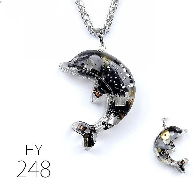 Dolphin Steampunk Electronic Pendant Necklace with intricate gears and mesmerizing lights