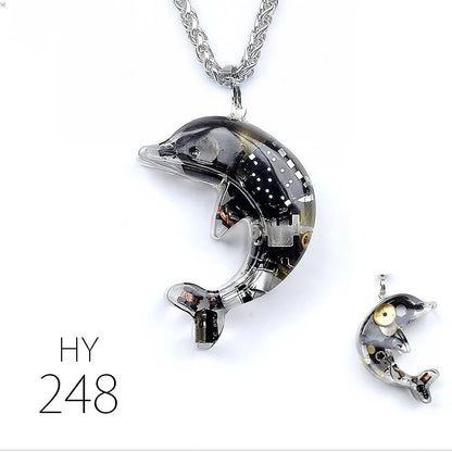 Dolphin Steampunk Electronic Pendant Necklace with intricate gears and mesmerizing lights
