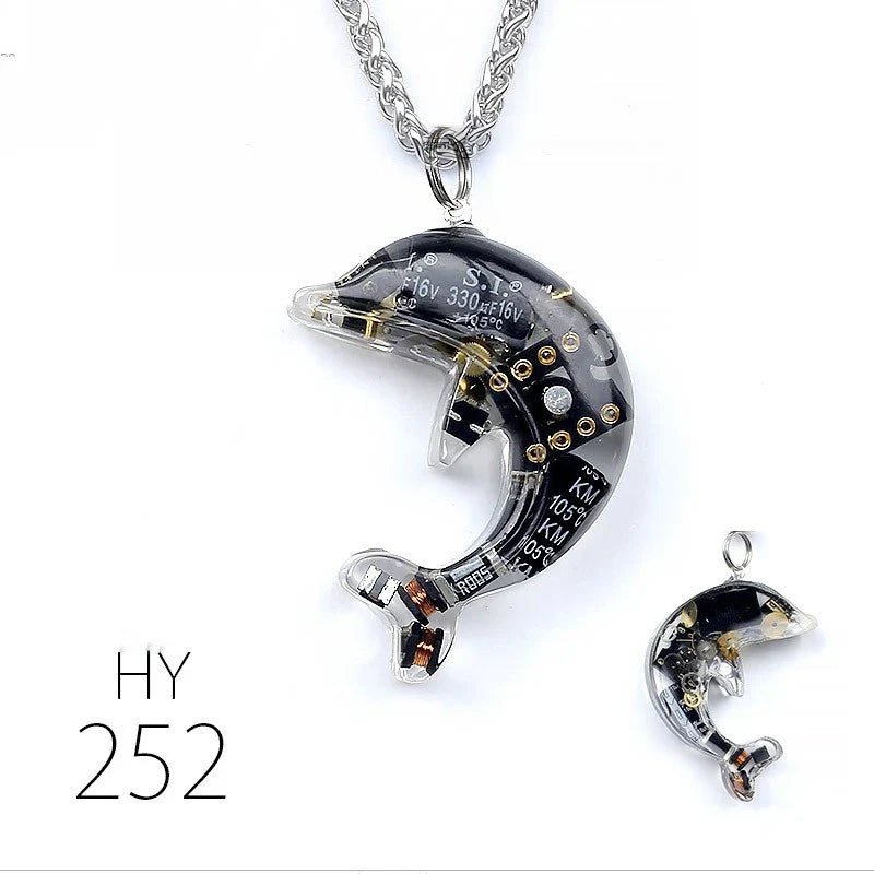 Dolphin Steampunk Electronic Pendant Necklace with intricate gears and mesmerizing lights