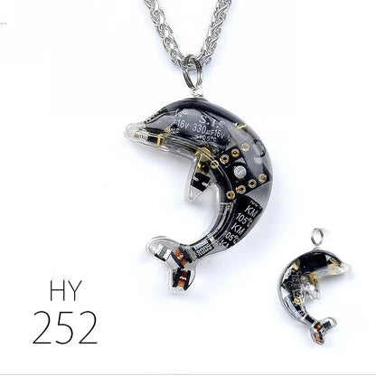 Dolphin Steampunk Electronic Pendant Necklace with intricate gears and mesmerizing lights